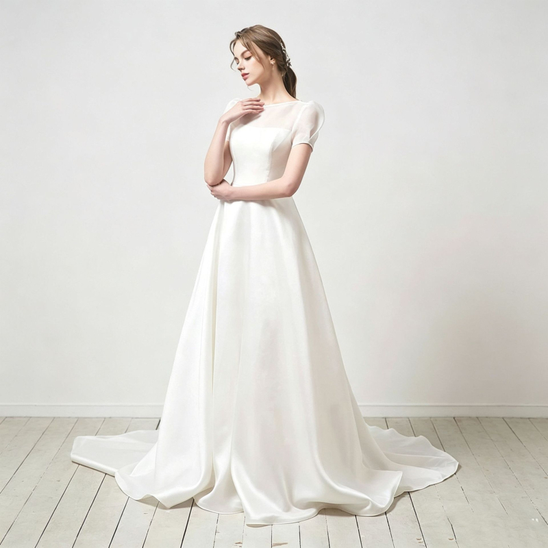 Rochie de mireasă ușoară, stil elegant de basm, blând temperament, design simplu și stilat, rochie cu trenă pentru nuntă de vară