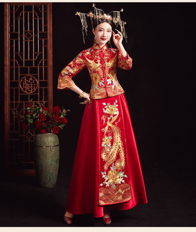 Rochie de mireasă Xiuhe în stil chinezesc, cu dragon și Phoenix, mărime mare, rochie pentru toast, rochie de mireasă pentru gravide
