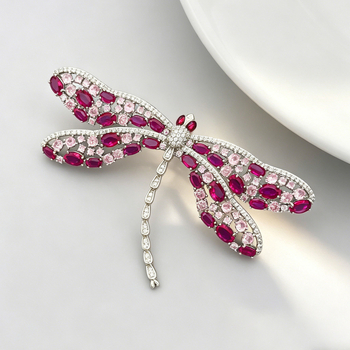Broșă Dragonfly roz, în stil franțuzesc, din aliaj de cupru, zirconiu micro-incrustat, corind roșu, accesoriu elegant pentru hainele femeilor