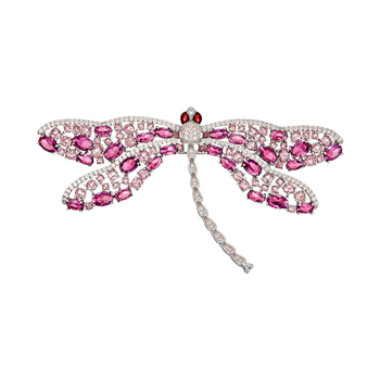 Broșă Dragonfly roz, în stil franțuzesc, din aliaj de cupru, zirconiu micro-incrustat, corind roșu, accesoriu elegant pentru hainele femeilor