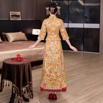 Rochie de mireasă Xiuhe, 2026, stil nou chinezesc, rochie de mireasă în croială slim, Dragon și Phoenix, cu strasuri.