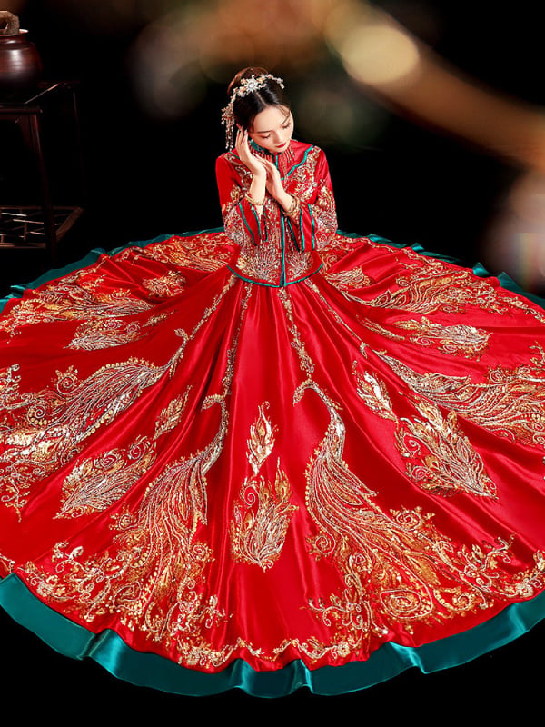 Rochie de mireasă Xiuhe, 2026, stil nou chinezesc, rochie de mireasă în croială slim, Dragon și Phoenix, cu strasuri.