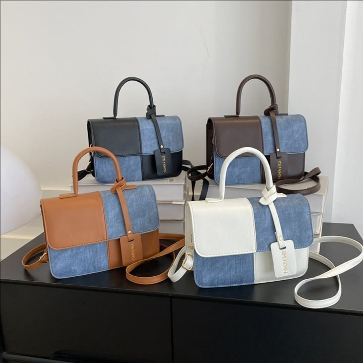 Manyu lanting PU Geantă de umăr patchwork, formă pătrată mică, crossbody, închidere magnetică, buzunar intern pentru telefon, căptușeală PU, primăvara 2026