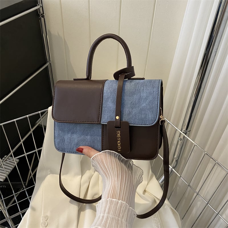 Manyu lanting PU Geantă de umăr patchwork, formă pătrată mică, crossbody, închidere magnetică, buzunar intern pentru telefon, căptușeală PU, primăvara 2026