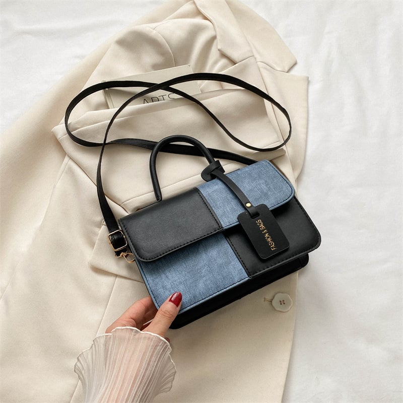 Manyu lanting PU Geantă de umăr patchwork, formă pătrată mică, crossbody, închidere magnetică, buzunar intern pentru telefon, căptușeală PU, primăvara 2026