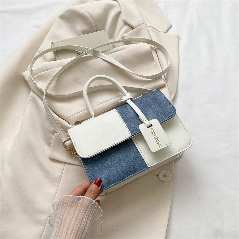 Manyu lanting PU Geantă de umăr patchwork, formă pătrată mică, crossbody, închidere magnetică, buzunar intern pentru telefon, căptușeală PU, primăvara 2026