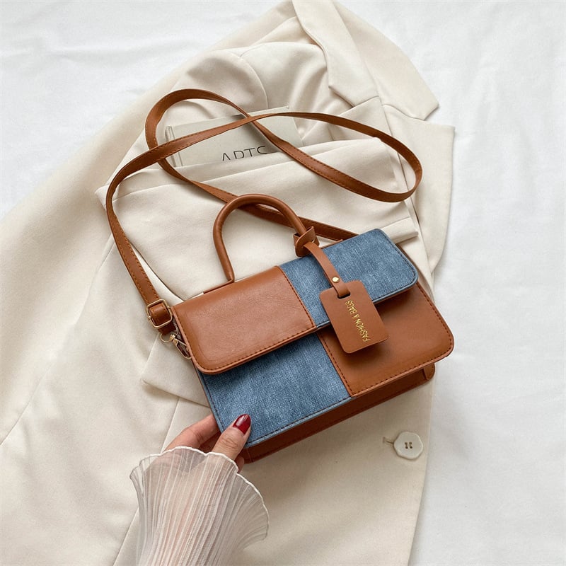 Manyu lanting PU Geantă de umăr patchwork, formă pătrată mică, crossbody, închidere magnetică, buzunar intern pentru telefon, căptușeală PU, primăvara 2026