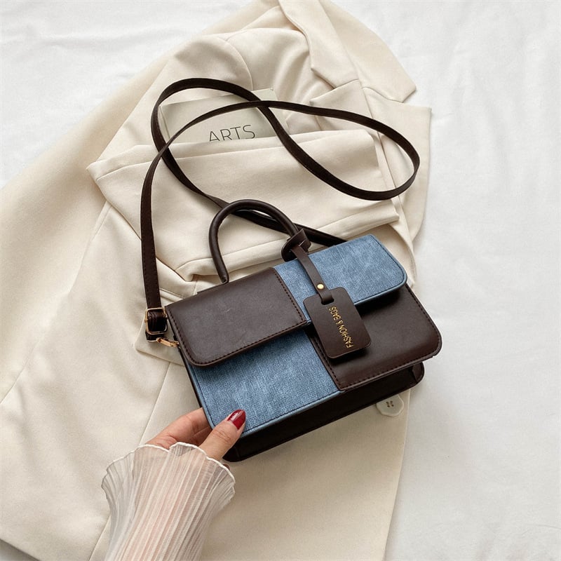 Manyu lanting PU Geantă de umăr patchwork, formă pătrată mică, crossbody, închidere magnetică, buzunar intern pentru telefon, căptușeală PU, primăvara 2026