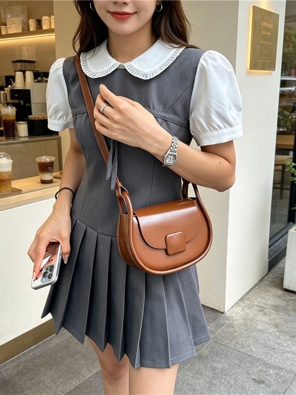 Geantă mică pătrată pentru femei – stil color-block, inspirație japoneză, din PU, geantă pentru telefon, accesorii versatile pentru zi cu zi