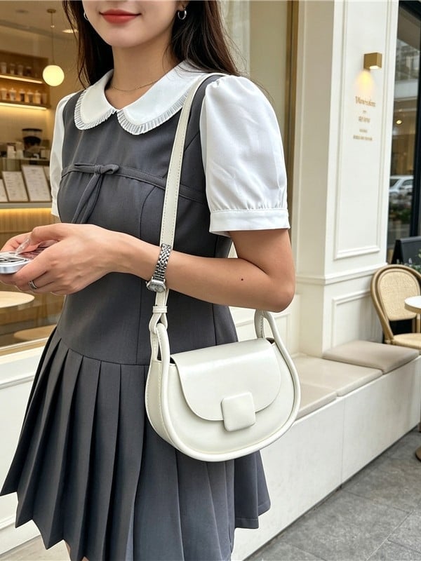 Geantă mică pătrată pentru femei – stil color-block, inspirație japoneză, din PU, geantă pentru telefon, accesorii versatile pentru zi cu zi