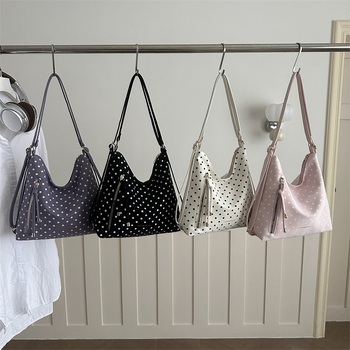Geantă de oraș cu imprimeu buline, capacitate mare, design simplu și stilat, tote crossbody