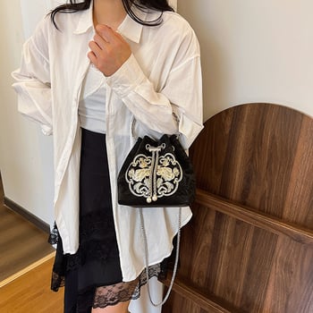 Geantă de damă brodată în stil chinezesc, vară 2026, geantă bucket cu curea crossbody