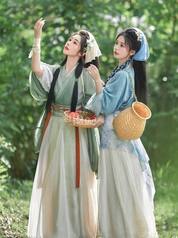 Rochie-costum în stil Wei-Jin pastoral, costum antic pentru femei adulte, purtare zilnică cu temă agricolă, ediție 2026