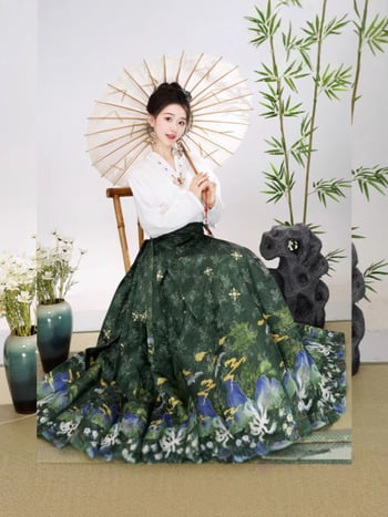 Set de fuste pentru femei, stil tradițional chinezesc, cu design pe panouri decorative, purtare zilnică, croială subțire