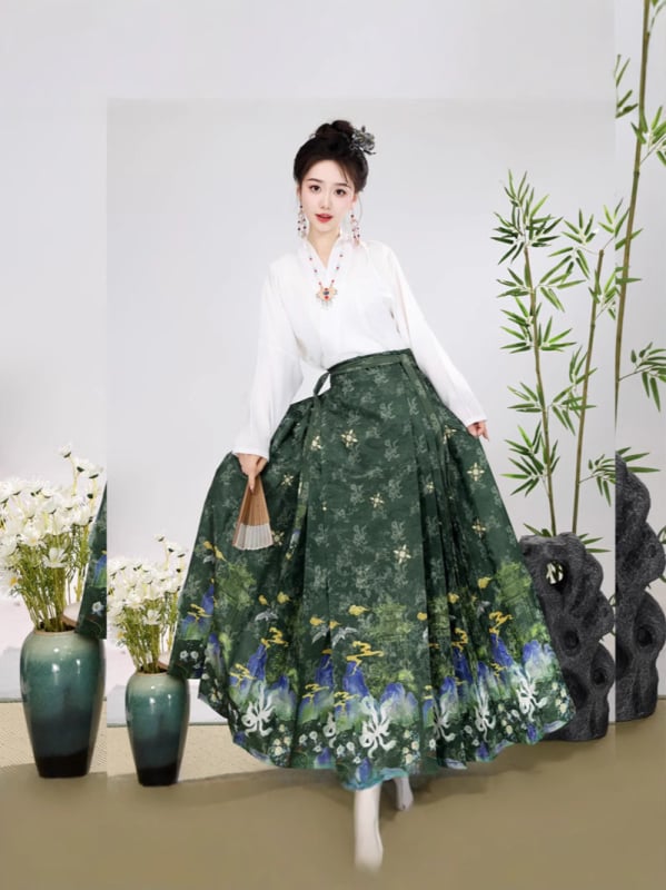 Set de fuste pentru femei, stil tradițional chinezesc, cu design pe panouri decorative, purtare zilnică, croială subțire