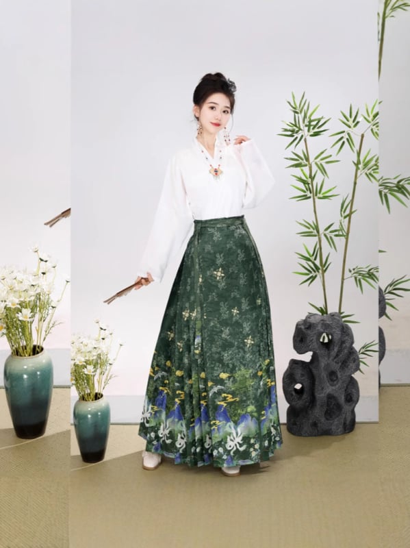 Set de fuste pentru femei, stil tradițional chinezesc, cu design pe panouri decorative, purtare zilnică, croială subțire