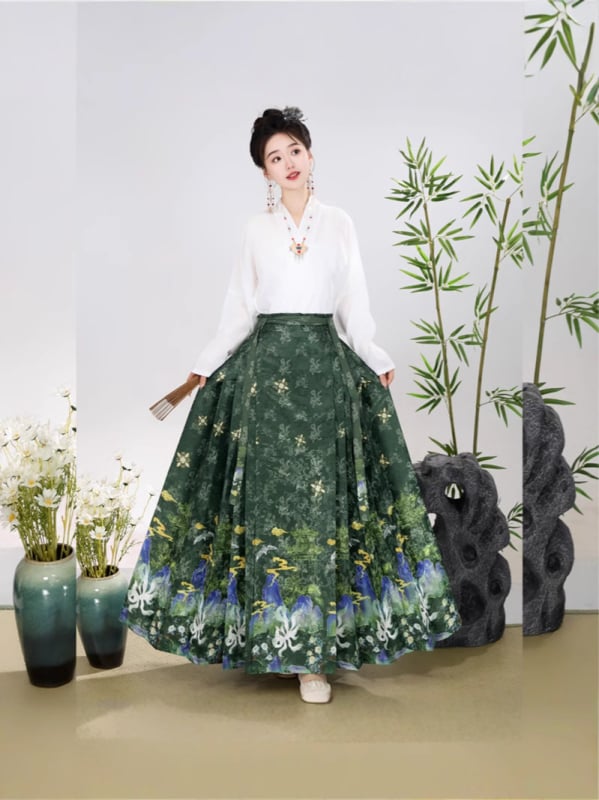 Set de fuste pentru femei, stil tradițional chinezesc, cu design pe panouri decorative, purtare zilnică, croială subțire