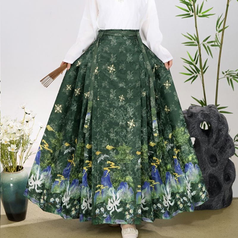 Set de fuste pentru femei, stil tradițional chinezesc, cu design pe panouri decorative, purtare zilnică, croială subțire