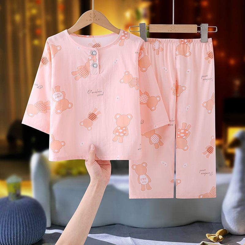 Set de pijamale pentru copii din Lyocell, vară, unisex, cu mânecă lungă, pentru băieți și fete