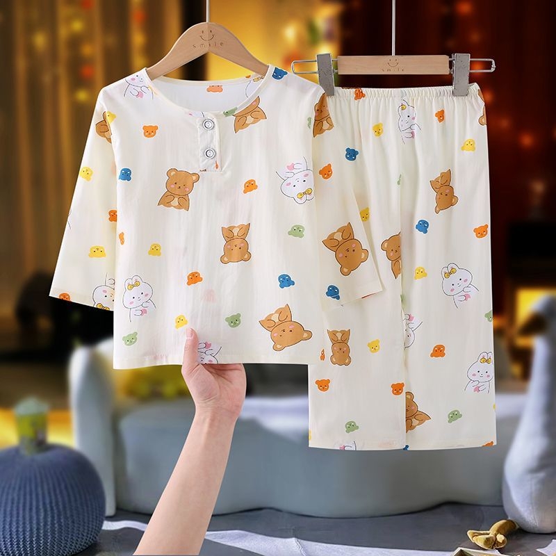 Set de pijamale pentru copii din Lyocell, vară, unisex, cu mânecă lungă, pentru băieți și fete