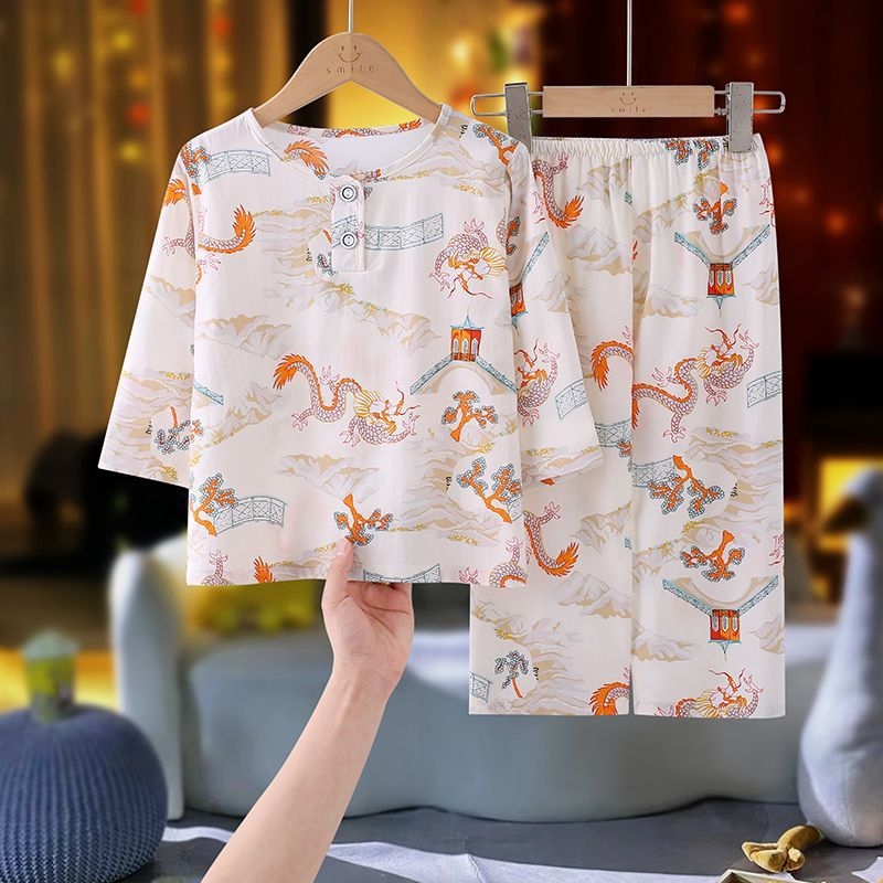 Set de pijamale pentru copii din Lyocell, vară, unisex, cu mânecă lungă, pentru băieți și fete