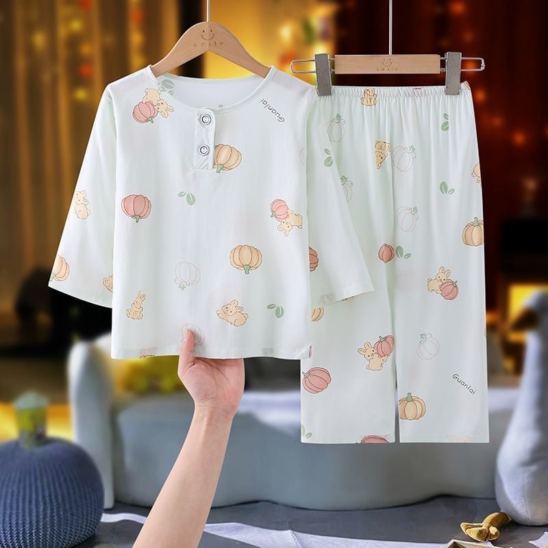 Set de pijamale pentru copii din Lyocell, vară, unisex, cu mânecă lungă, pentru băieți și fete