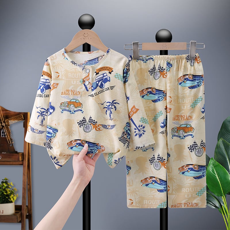 Set de pijamale pentru copii din Lyocell, vară, unisex, cu mânecă lungă, pentru băieți și fete