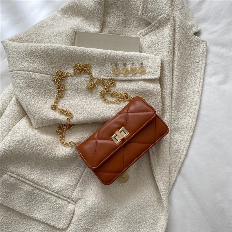 Geantă de umăr din PU cu lanț, culoare solidă, mărime medie, crossbody, închidere magnetică, primăvară-vară 2023