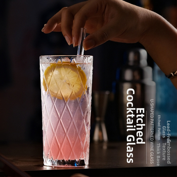 Pohár Collins v japonskom štýle, rovný a zosilnený koktailový pohár na barové použitie, pohár na long drink a studené nápoje, kreatívne gravírovaný miešací pohár