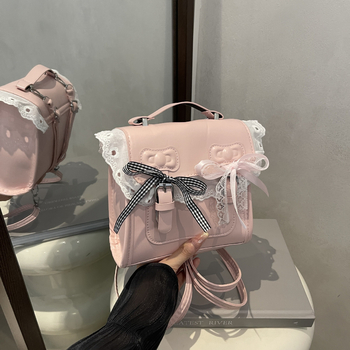 Jesenska 2025 torbica kvadratnog oblika s kapicom i čipkastom mašnom, crossbody preko ramena za žene, moderna i svestrana mala torbica