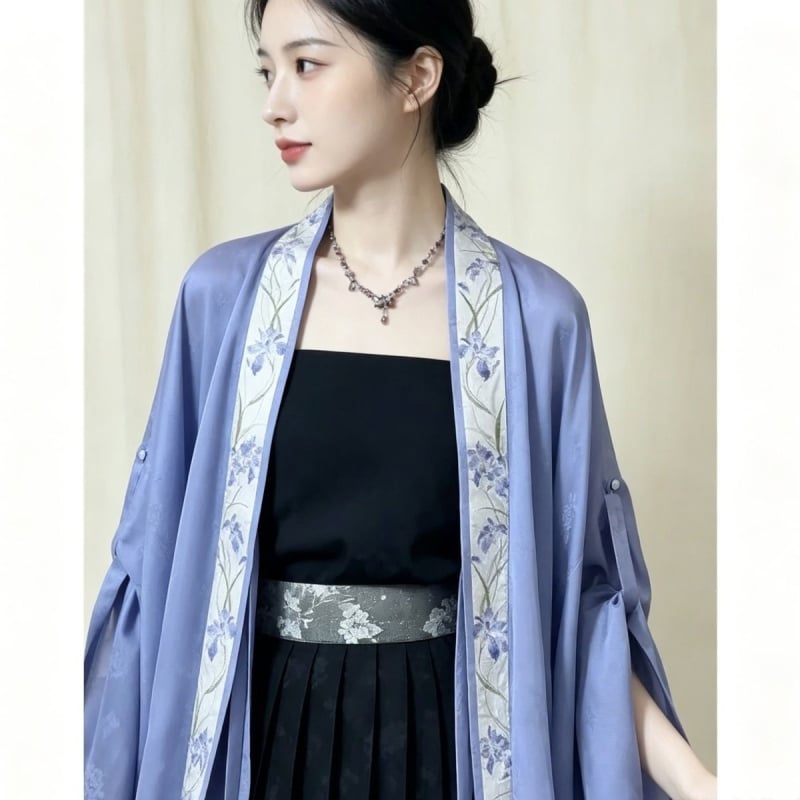 Set Hanfu de vară: top cu mâneci scurte, fustă plisată, cardigan îmbunătățit și jachetă în stil chinezesc modern, pentru purtare zilnică
