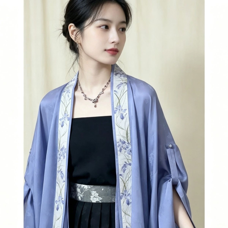 Set Hanfu de vară: top cu mâneci scurte, fustă plisată, cardigan îmbunătățit și jachetă în stil chinezesc modern, pentru purtare zilnică