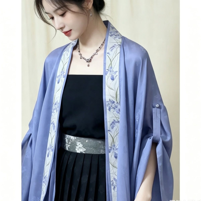 Set Hanfu de vară: top cu mâneci scurte, fustă plisată, cardigan îmbunătățit și jachetă în stil chinezesc modern, pentru purtare zilnică