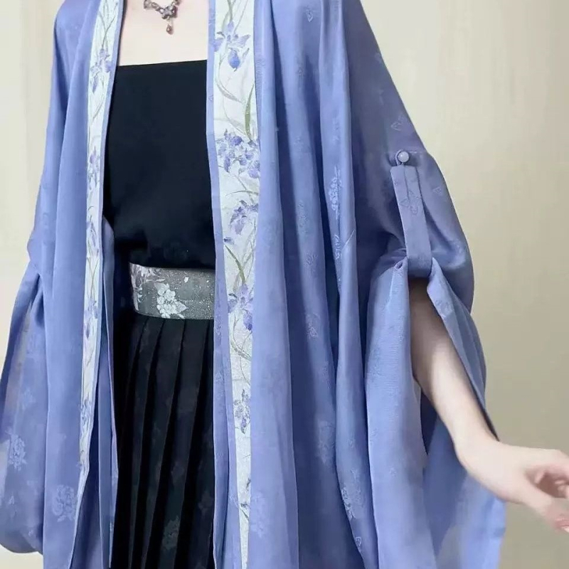 Set Hanfu de vară: top cu mâneci scurte, fustă plisată, cardigan îmbunătățit și jachetă în stil chinezesc modern, pentru purtare zilnică