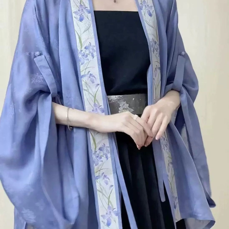 Set Hanfu de vară: top cu mâneci scurte, fustă plisată, cardigan îmbunătățit și jachetă în stil chinezesc modern, pentru purtare zilnică