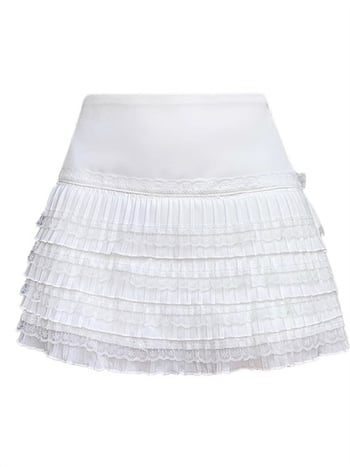 Fustă cu dantelă patchwork în stil cake pentru femei, primăvară 2026, talie înaltă, croială A, fustă scurtă