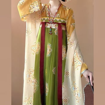 Rochie Hanfu brodată, talie înaltă, stil Tang, ținută zilnică primăvară-vară, imprimeu reprodus, set dintr-o singură piesă, model nou