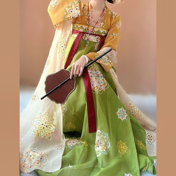 Rochie Hanfu brodată, talie înaltă, stil Tang, ținută zilnică primăvară-vară, imprimeu reprodus, set dintr-o singură piesă, model nou
