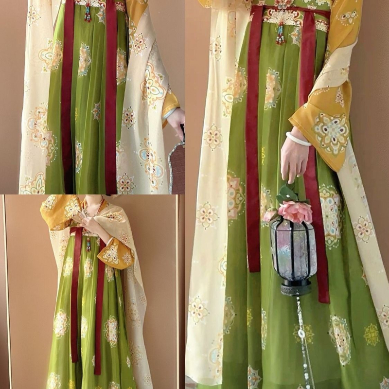 Rochie Hanfu brodată, talie înaltă, stil Tang, ținută zilnică primăvară-vară, imprimeu reprodus, set dintr-o singură piesă, model nou