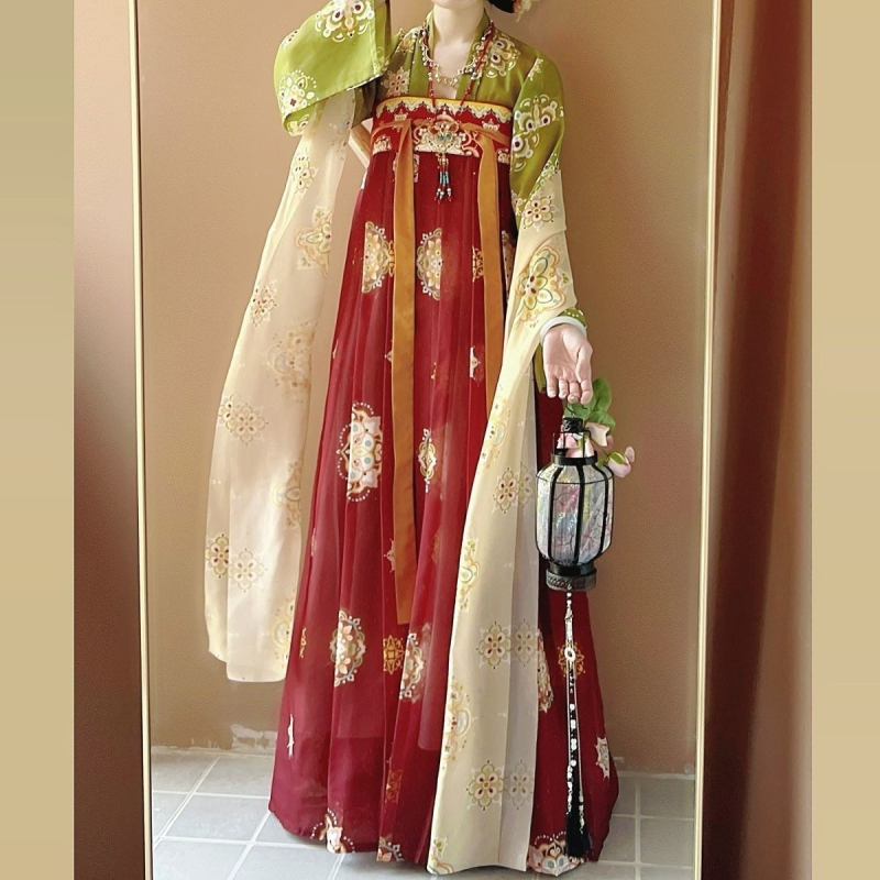 Rochie Hanfu brodată, talie înaltă, stil Tang, ținută zilnică primăvară-vară, imprimeu reprodus, set dintr-o singură piesă, model nou