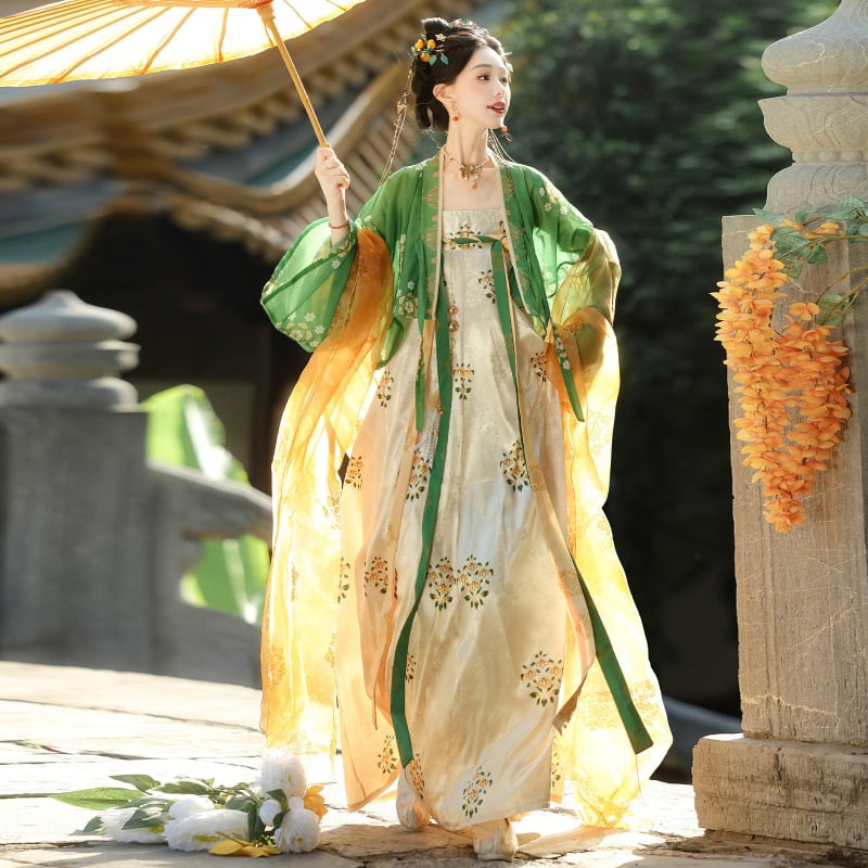 Set Hanfu în stil Tang: top bustier și fustă, broderie, model geometric, poliester, primăvara 2026