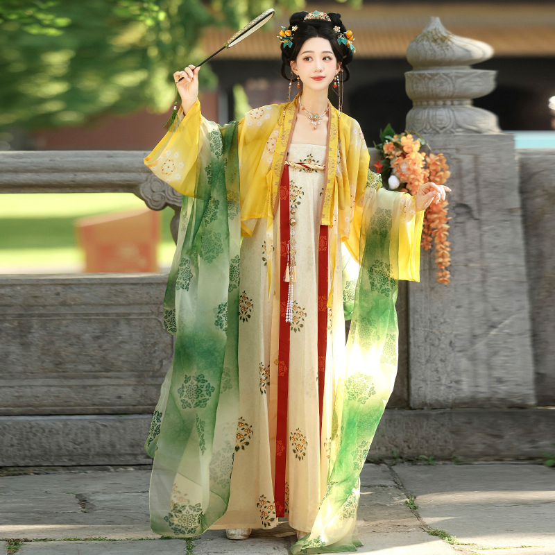 Set Hanfu în stil Tang: top bustier și fustă, broderie, model geometric, poliester, primăvara 2026
