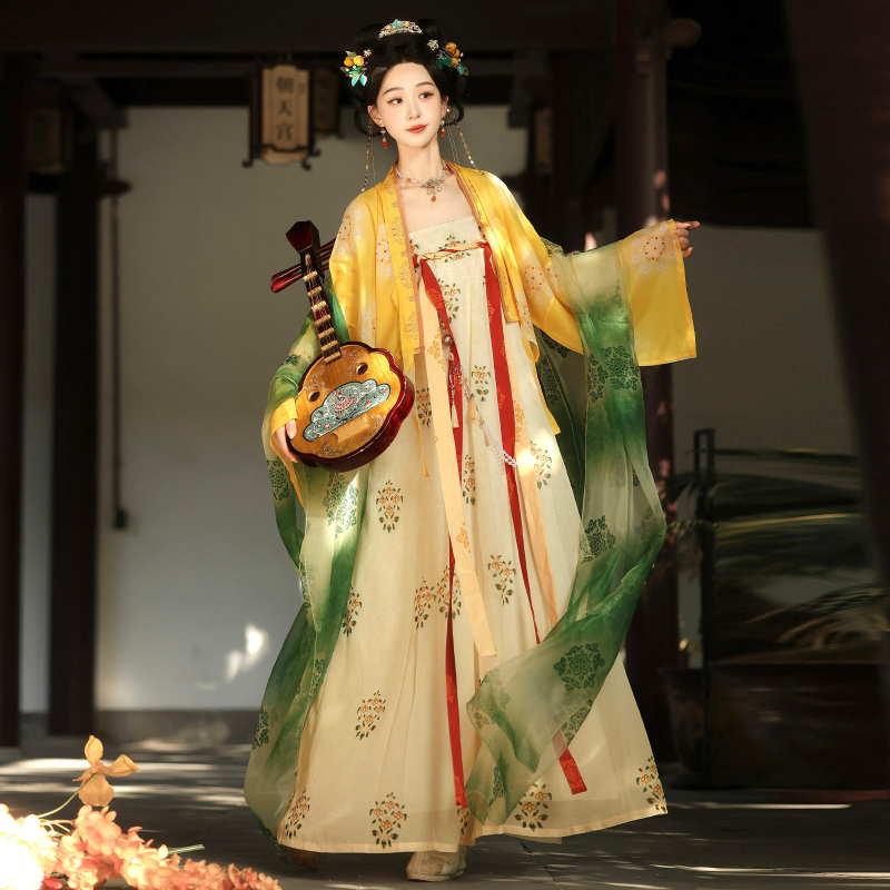 Set Hanfu în stil Tang: top bustier și fustă, broderie, model geometric, poliester, primăvara 2026