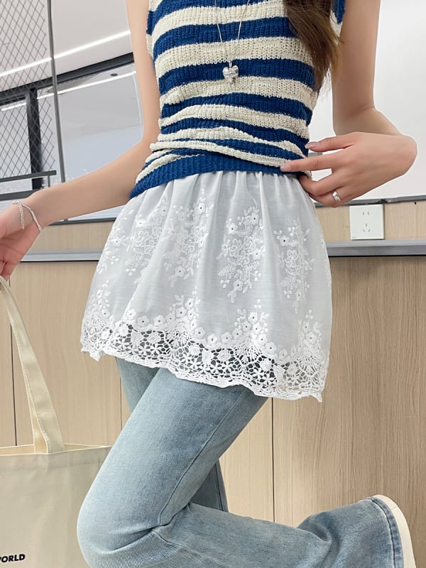 Fustă albă croșetată în stil francez, cu design elastic stratificat, fustă scurtă în stil coreean