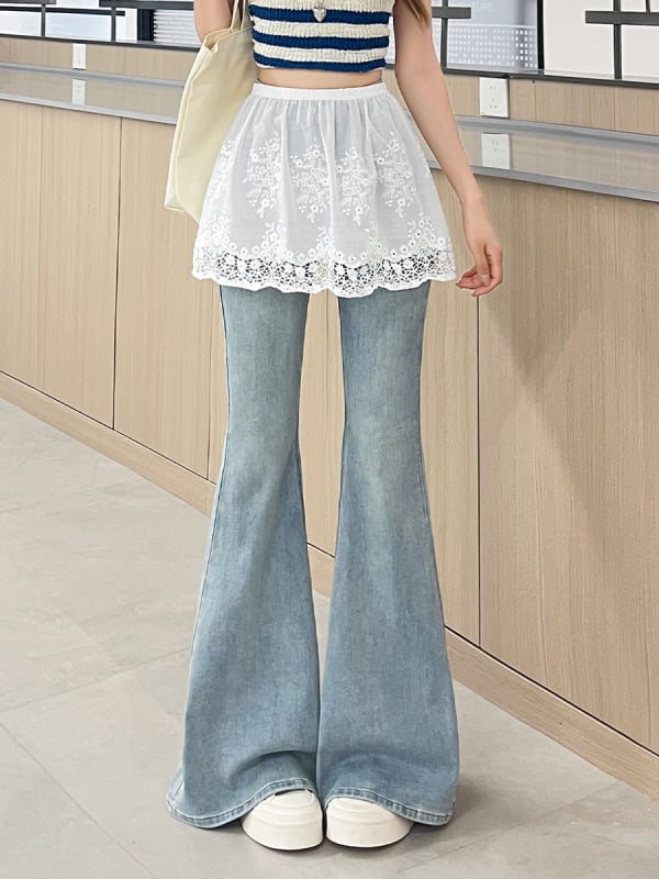 Fustă albă croșetată în stil francez, cu design elastic stratificat, fustă scurtă în stil coreean