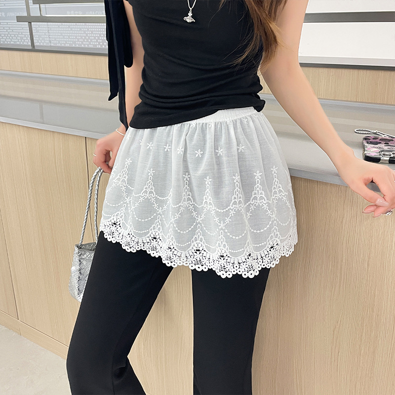 Fustă albă croșetată în stil francez, cu design elastic stratificat, fustă scurtă în stil coreean