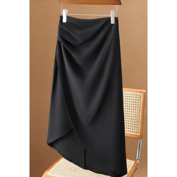 Fustă midi neregulată în stil costum pentru femei, talie înaltă, pliuri și drapaj, croială bodycon pencil