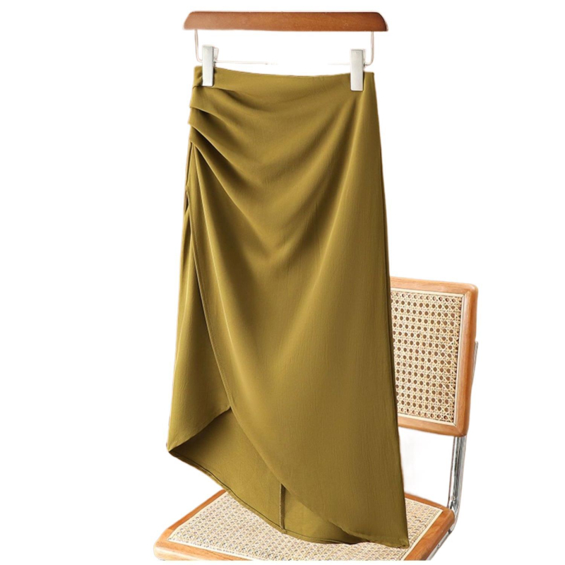 Fustă midi neregulată în stil costum pentru femei, talie înaltă, pliuri și drapaj, croială bodycon pencil