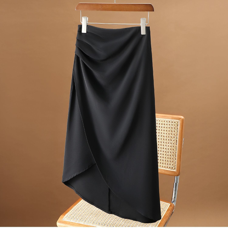 Fustă midi neregulată în stil costum pentru femei, talie înaltă, pliuri și drapaj, croială bodycon pencil
