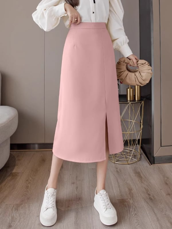 Fustă midi talie înaltă, slimming pentru femei – plus size, croială strânsă pe șolduri, Primăvara 2024